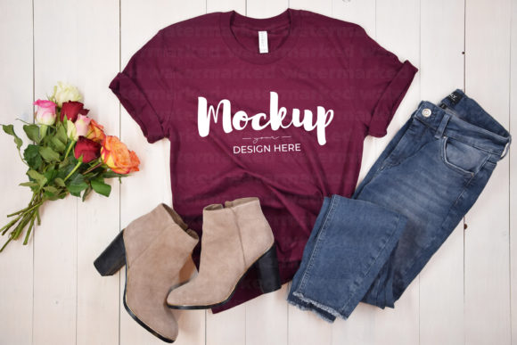 Maroon Bella Canvas Shirt Mockup for Graphics & T-Shirts